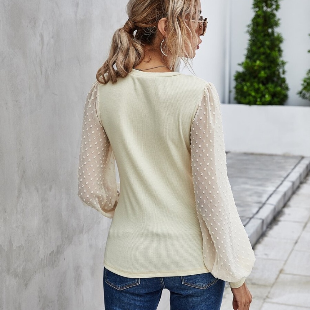 polka dot sheer balloon long sleeve top BLACK - Picture 12 of 13